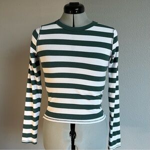 Green and White Striped Women's Top